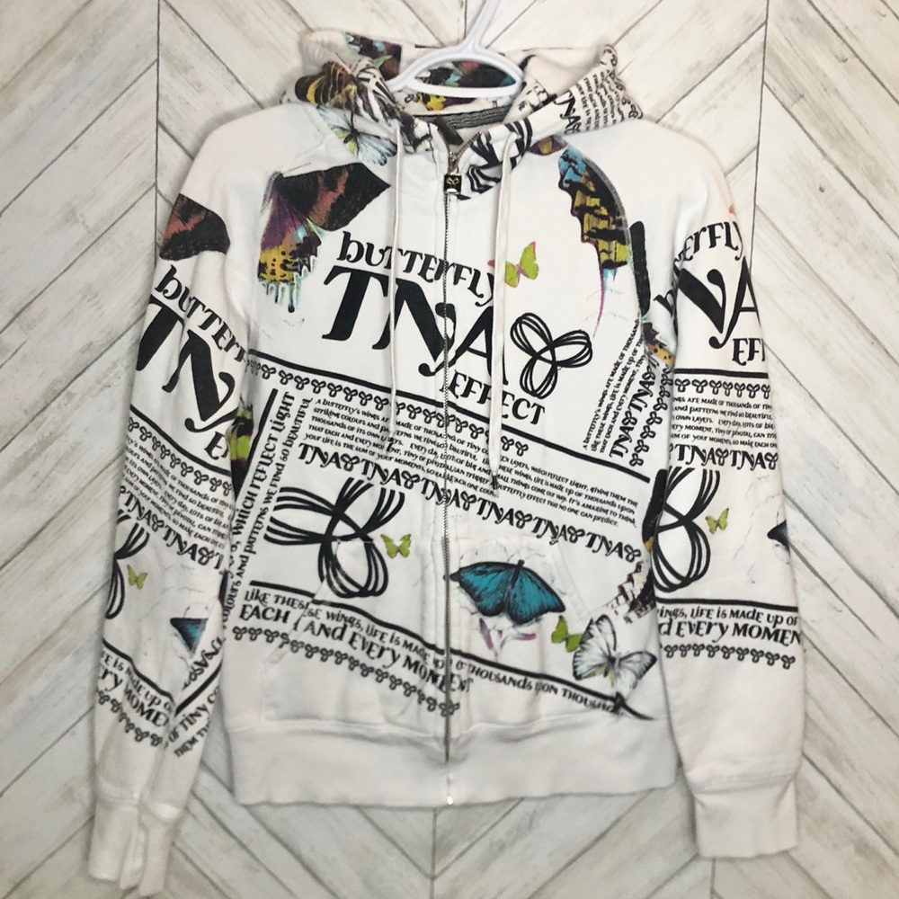 TNA White Butterfly Graphic Hoodie - M